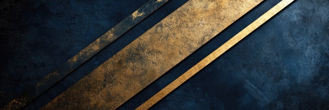 Dark navy blue and gold background with diagonal stripes of metallic textures, creating an elegant contrast that evokes a luxurious design aesthetic.