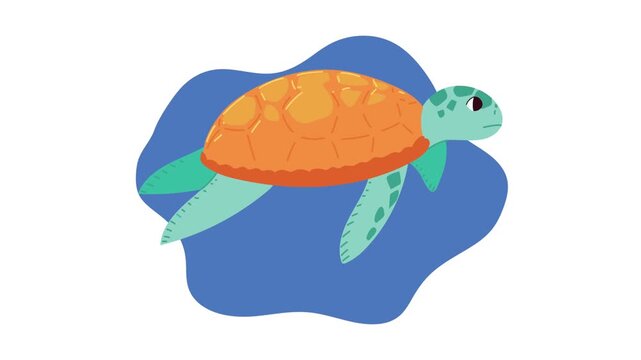 Sea turtle swimming animation in ocean water with minimalist flat vector style on white background.