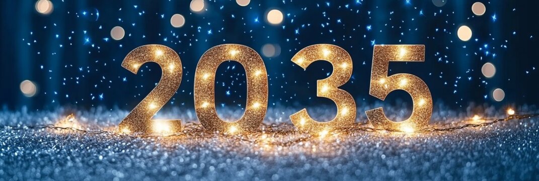 Elegant Festive New Year 2035 Banner with Gold Glitter and Shimmering Background Invitation Design