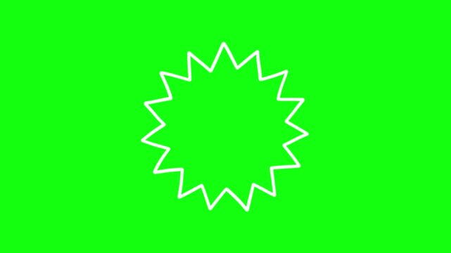 doodle pop star animation, circular pointed lines, zigzag circle frame cartoon concept, green background, 4k video