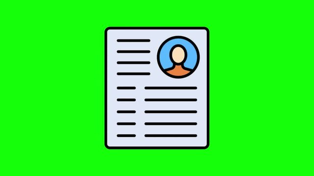 Resume icon with magnifying glass on green screen, animation for job search