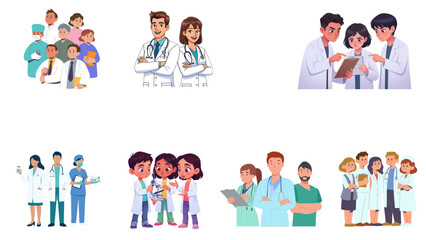 Fototapeta premium Doctors in white coats work together in a professional medical setting with soft lighting and clean textures.