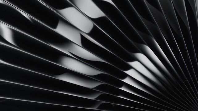 Abstract black chrome metallic waves animation. Glossy reflective liquid metal stripes forming smooth futuristic tunnel surface on dark background. Minimal luxury technology motion design,  3D render