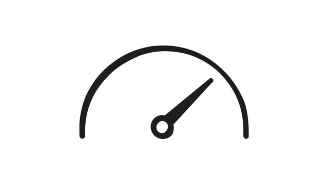 Minimalist vector icon illustration of a credit score speedometer gauge with a needle pointing to high performance, perfect for financial reports, banking apps, and business presentations.