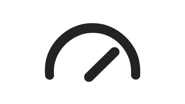 Minimalist vector icon illustration of a credit score speedometer gauge with a needle pointing to high performance or good rating, isolated on white background for financial and business web.