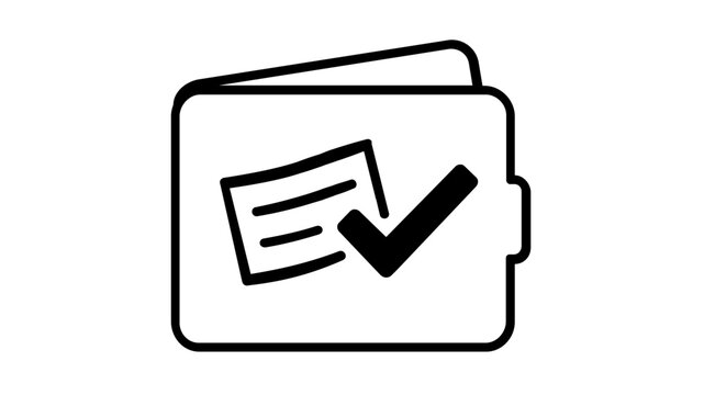 Tax refund vector icon illustration featuring a minimalist wallet with a checkmark and document, symbolizing successful payment, financial approval, or money back in a clean line art style.