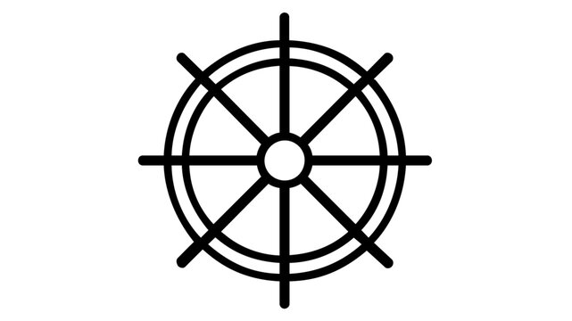 Kubernetes Wheel Vector Icon: A clean black line art ship's steering wheel illustration representing cloud DevOps orchestration, container management, and modern technology infrastructure.