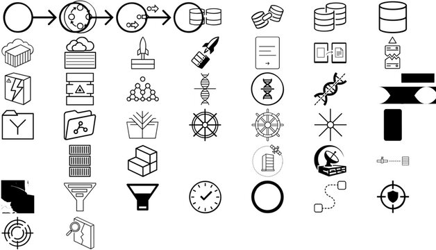 Mega Vector Icon Set of 44 Tech Cloud DevOps Icons: CRM Integration, CI/CD Pipeline, Kubernetes, Git, Database, Genomic Sequencing, Server Deployment, QR Code, and Digital Onboarding Bundle