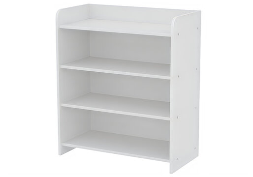 Minimalist white wooden shelving unit with four open shelves