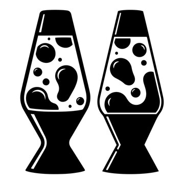 Pair of retro lava lamps with glowing bubbles inside in clean black and white silhouette vector style