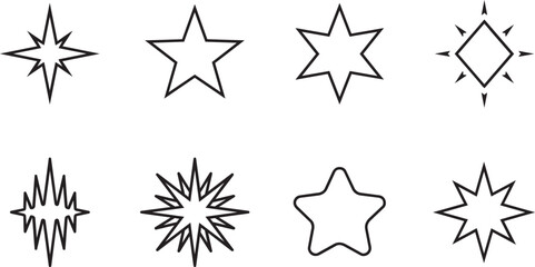 Obraz premium Sparkle Star Icon Set Minimal Star Glyphs Monoline 5 Point 6 Point 8 Point Burst Diamond Shine Icons Vector Pack sparkle icon set, star icons vector, star glyph icons, minimal star icons, 5 point star