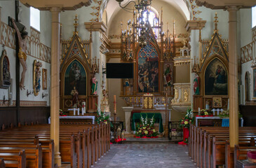 Obraz premium Interior of Saint Lawrence Church (kościół Świętego Wawrzyńca), Mokre. Mikołów, Poland.