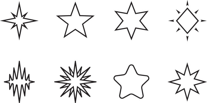 Sparkle Star Icon Set Minimal Star Glyphs Monoline 5 Point 6 Point 8 Point Burst Diamond Shine Icons Vector Pack sparkle icon set, star icons vector, star glyph icons, minimal star icons, 5 point star