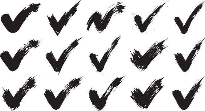 Hand Painted Black Checkmark Pattern Ink Brush Tick Marks Seamless Grunge Texture Repeat Background checkmark pattern, tick mark pattern, ink brush checkmarks, hand painted checkmarks, black checkmark