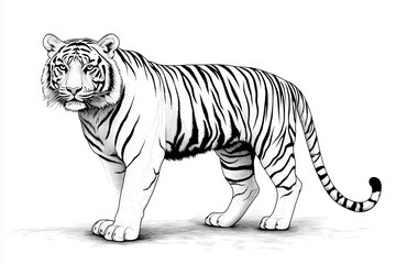 Obraz premium Realistic Art Sketch of a Bengal Tiger with Striking Stripes in a Bold Artistic Expression Style