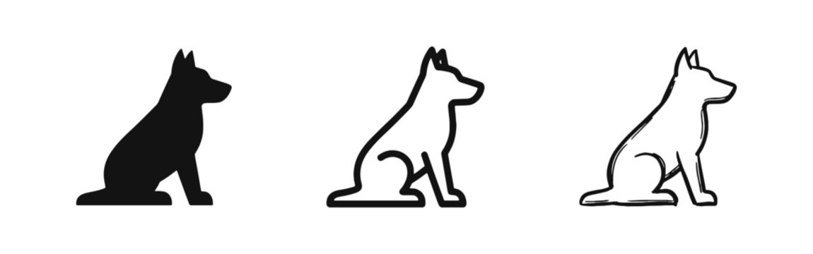 Sitting Dog Pet Animal Silhouette Icon Set