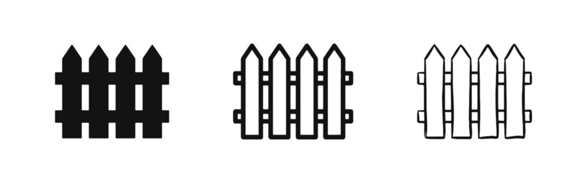 Wooden Picket Fence Garden Boundary Icon Set