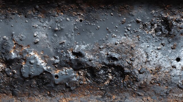 Macro photography of dark volcanic soil texture with bubbles and rough mineral surface.