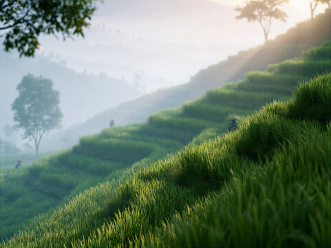 Cinematic Indonesian Rice Terraces at Golden Sunrise