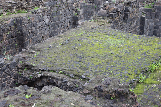 Close up view on the wallls of the Amphitheatre of Catania, Sicily, Italy