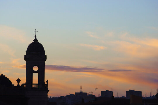 View on the silhouette of church of San Francesco of Assisi at the Immaculate Conception, Catania, Sicily, Italy