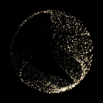 Vector abstract gold circle sphere silhouette formed by star and cross particles on black background for luxury technology digital artificial intelligence and premium science concept