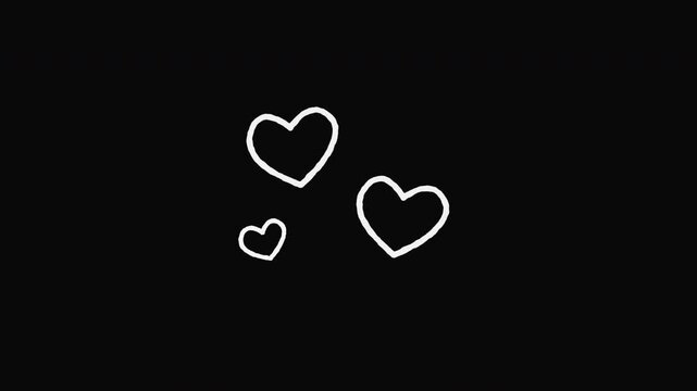 Three hand-drawn popping hearts.