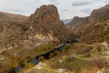 Autumn landscape of river in the Caucasus mountains of Georgia © Pavel