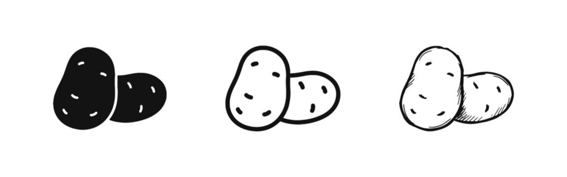 Raw Organic Potato Vegetable Icon Set for Food Cooking and Agriculture Concept