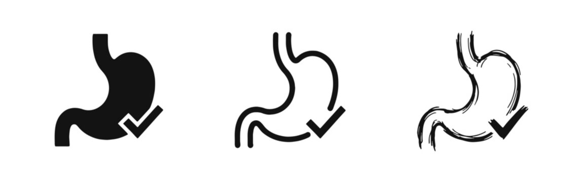 Human Stomach Health and Digestion Success Icon Set for Medical Wellness