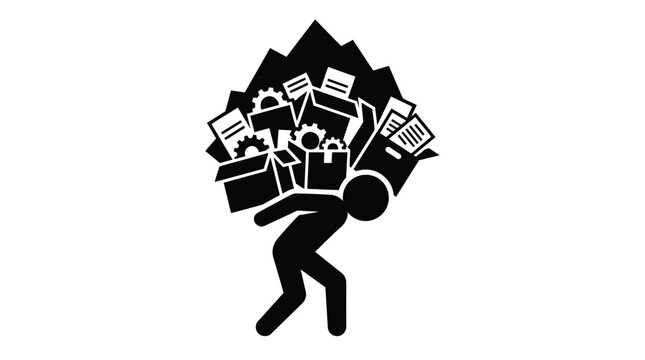Businessman carrying heavy load of paperwork and office supplies in a stressful situation daily