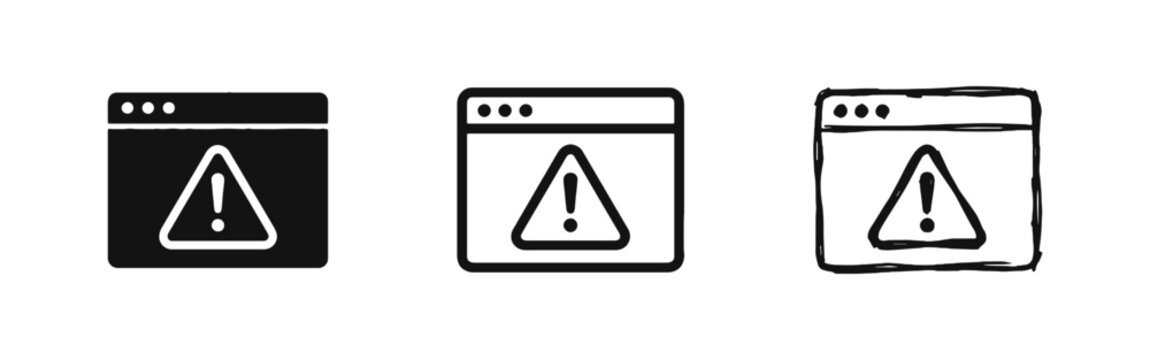 Web Browser Error Warning Notification Icon Set for System Alert and Danger