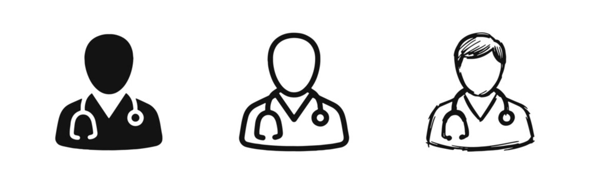 Medical Doctor Specialist Icon Set with Stethoscope and Healthcare Uniform