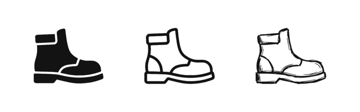 Safety Work Boot and Protective Footwear Icon Set for Construction and Industry