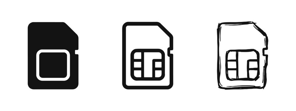 Mobile SIM Card Icon Set for Telecommunications and Network Connectivity