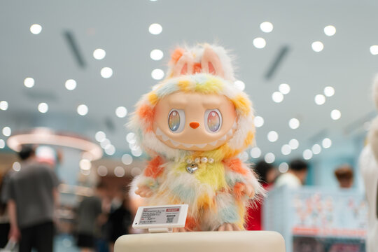 KUALA LUMPUR, MALAYSIA - FEB 01, 2026: Pop Mart BIE Rock the Universe The Monsters Plush Doll Labubu display in store