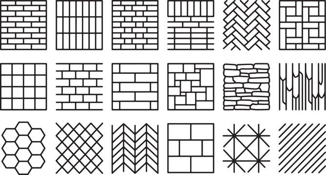 Set of paving and wall patterns with various geometric brick stone and tile textures in vector format