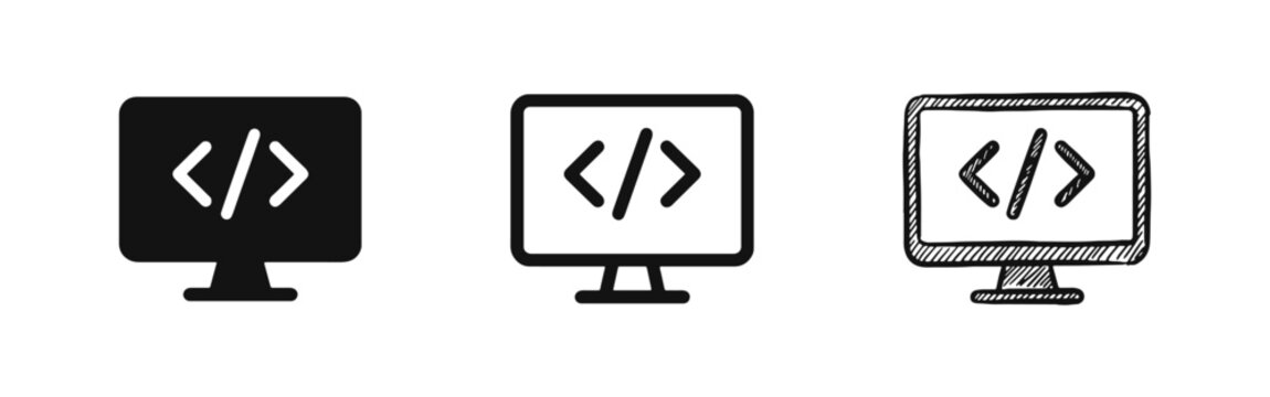 Web Development and Programming Icon - Computer Screen with Coding Symbol