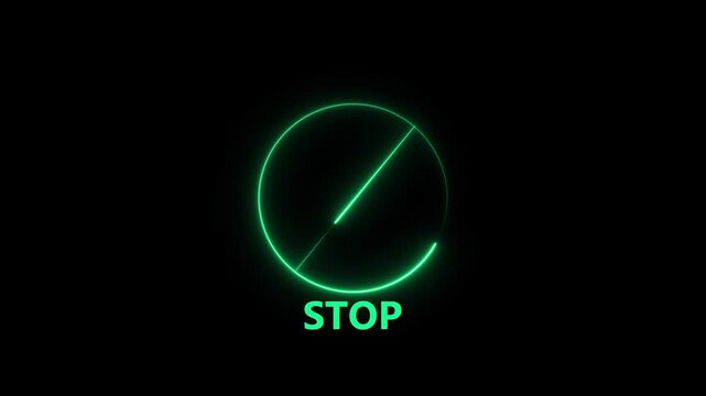 stop sign circle neon bright green color animation.