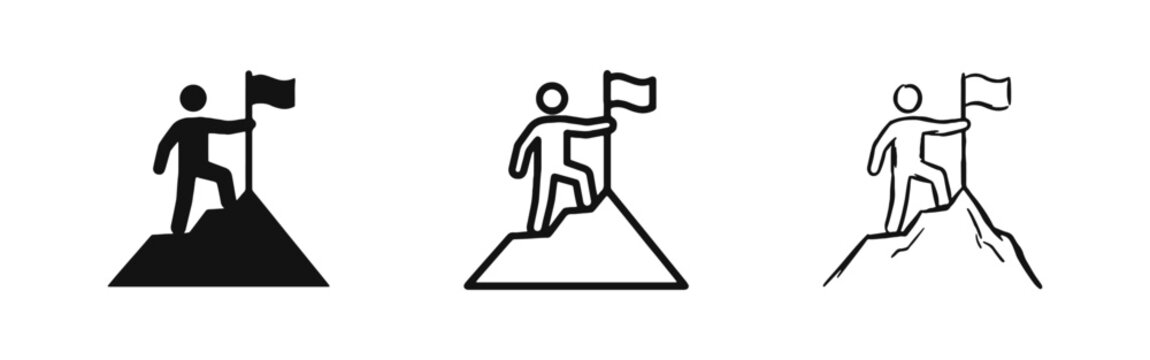 Achievement Success Goal Mountain Peak Victory Icon Set