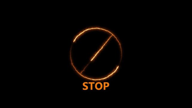 stop sign circle neon bright orange color animation.
