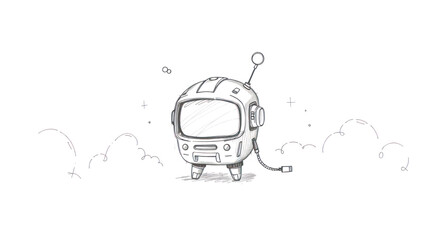 Robot Character Illustration Exploring Space with Abstract Lines and Stars for Technology Design © ZeinLens
