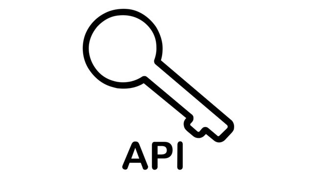 API Key Vector Icon Illustration: A minimalist black line art design featuring a classic key symbol and API text, perfect for software development, web security, and cloud access concepts.