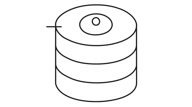 Minimalist vector illustration of a customer data icon featuring a database cylinder with a user profile symbol on top, representing secure data storage, CRM systems, and user account management.