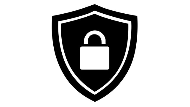 Professional cyber security vector icon illustration featuring a black shield with a white padlock, representing data protection, privacy, firewall, and digital safety for cloud and devops.