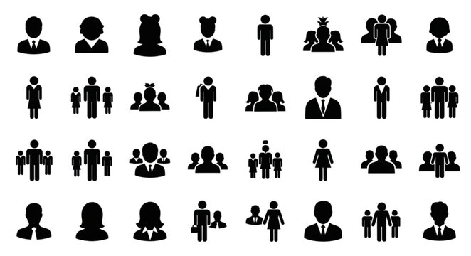 Black silhouettes of business people icons.