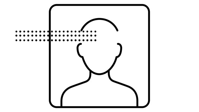 Face ID biometric scanning vector icon illustration with an abstract face outline and scanning grid on a smartphone. Minimalist line art for technology, security, and digital identification.