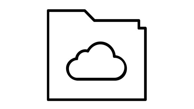 Minimalist black line art vector icon illustration of a file folder with a cloud symbol, perfect for representing cloud storage, online data backup, digital file management, and tech services.