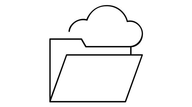 Minimalist cloud folder vector icon illustration featuring a clean line art design of a traditional file folder with a cloud symbol, perfect for cloud storage and data management concepts.