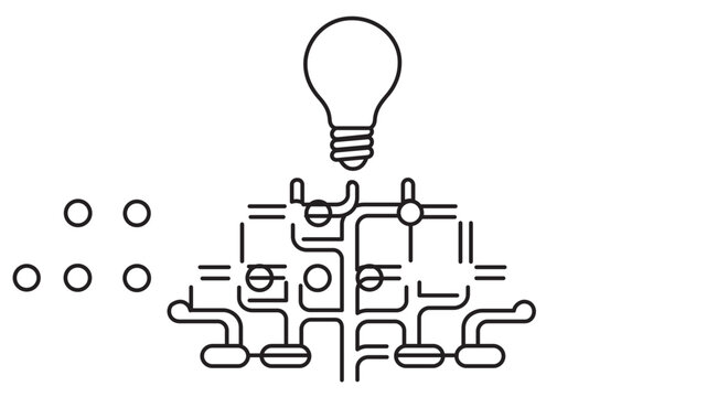 Explainable AI vector icon with a lightbulb illuminating a complex decision tree or neural network. Minimalist line art illustration for machine learning, logic, and.